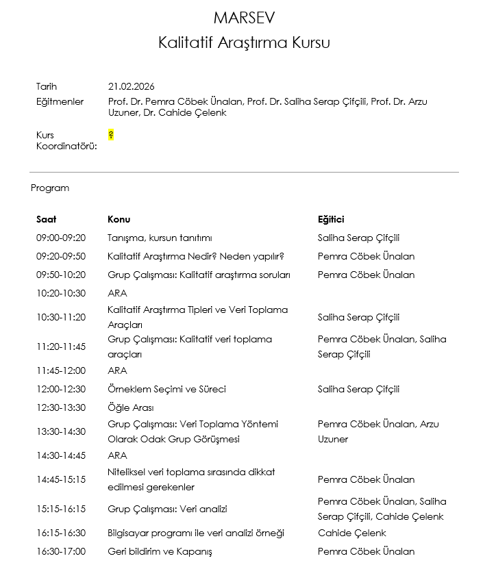 KALİTATİF ARAŞTIRMA KURSU